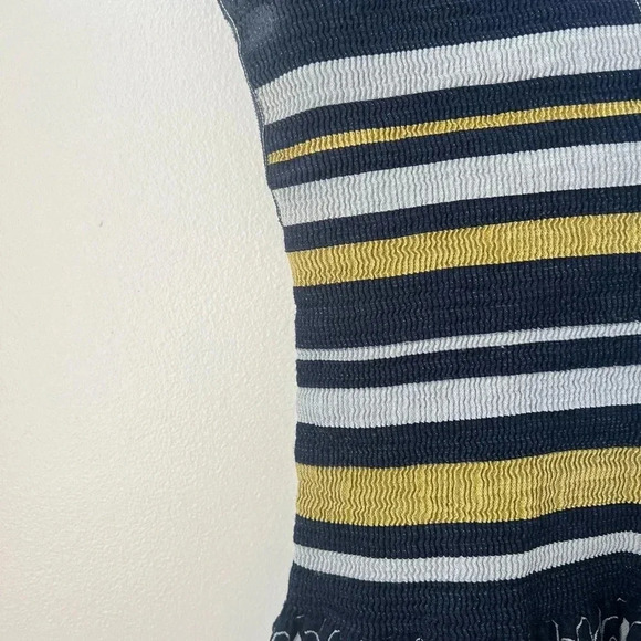 Max Edition Max Studio Navy Blue Yellow Geo Stripe Fit Flare Stretch Dress - Picture 2 of 6